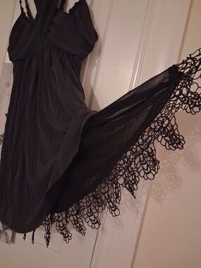 Original Free People Black Crochet-Trim Slip Dress Vintahe